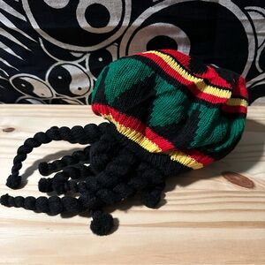 Funny Rasta Knitted Beanie Hat Faux Dreadlocks Hair